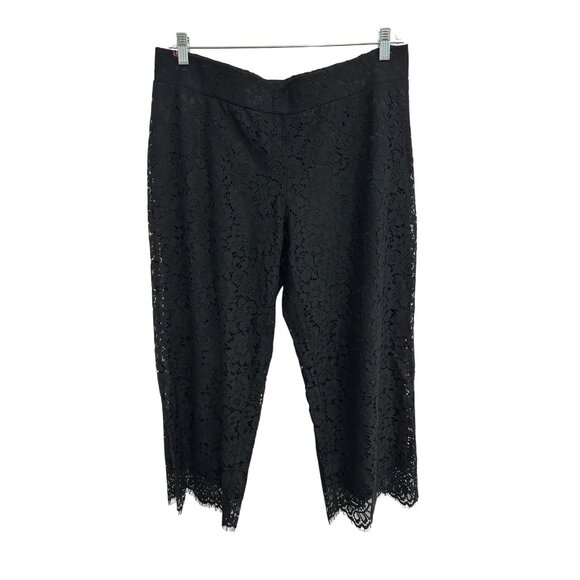 Isaac Mizrahi Live! Lace Cropped Pants Sz Large Petite Elastic Waist Whimsigoth - Picture 1 of 10
